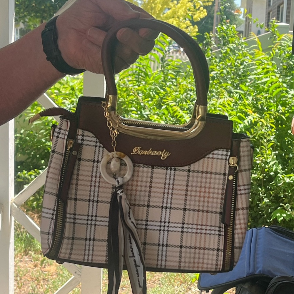 Burgundy and Cream Plaid Handbag
